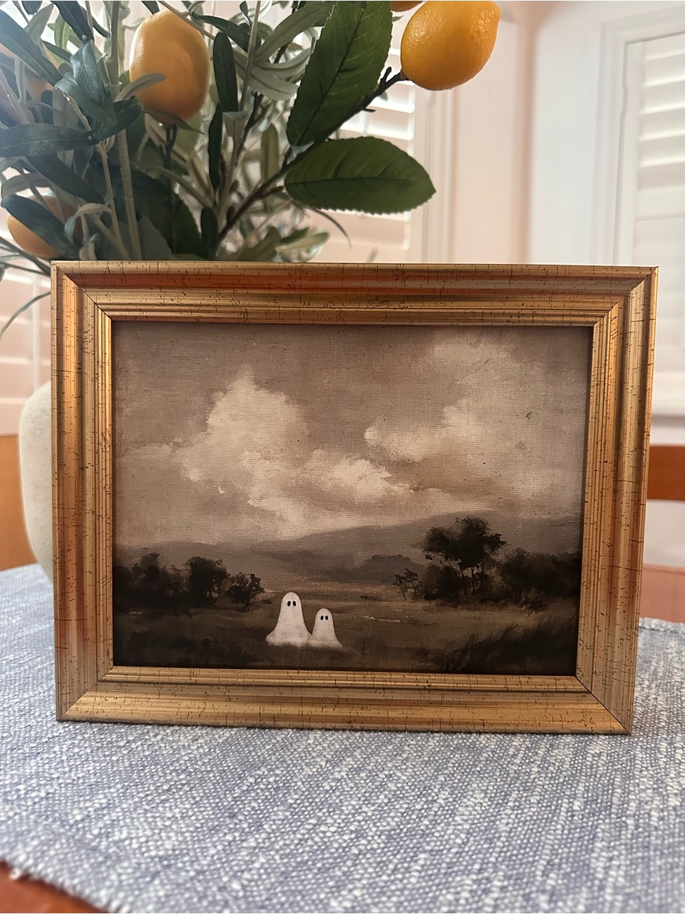 10x9 cute  Framed Landscape “Ghost in the fields” vintage art inspired Halloween